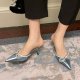 Rhinestone Bow Pointed Toe Half Slippers Women's